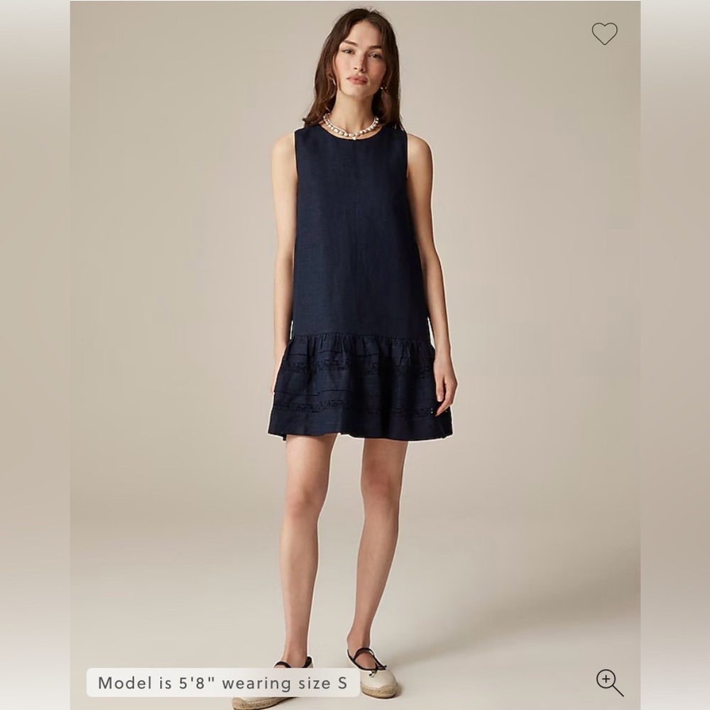 NWT J Crew Maxine Ruffle Linen Dress dark Navy Size Small NEW